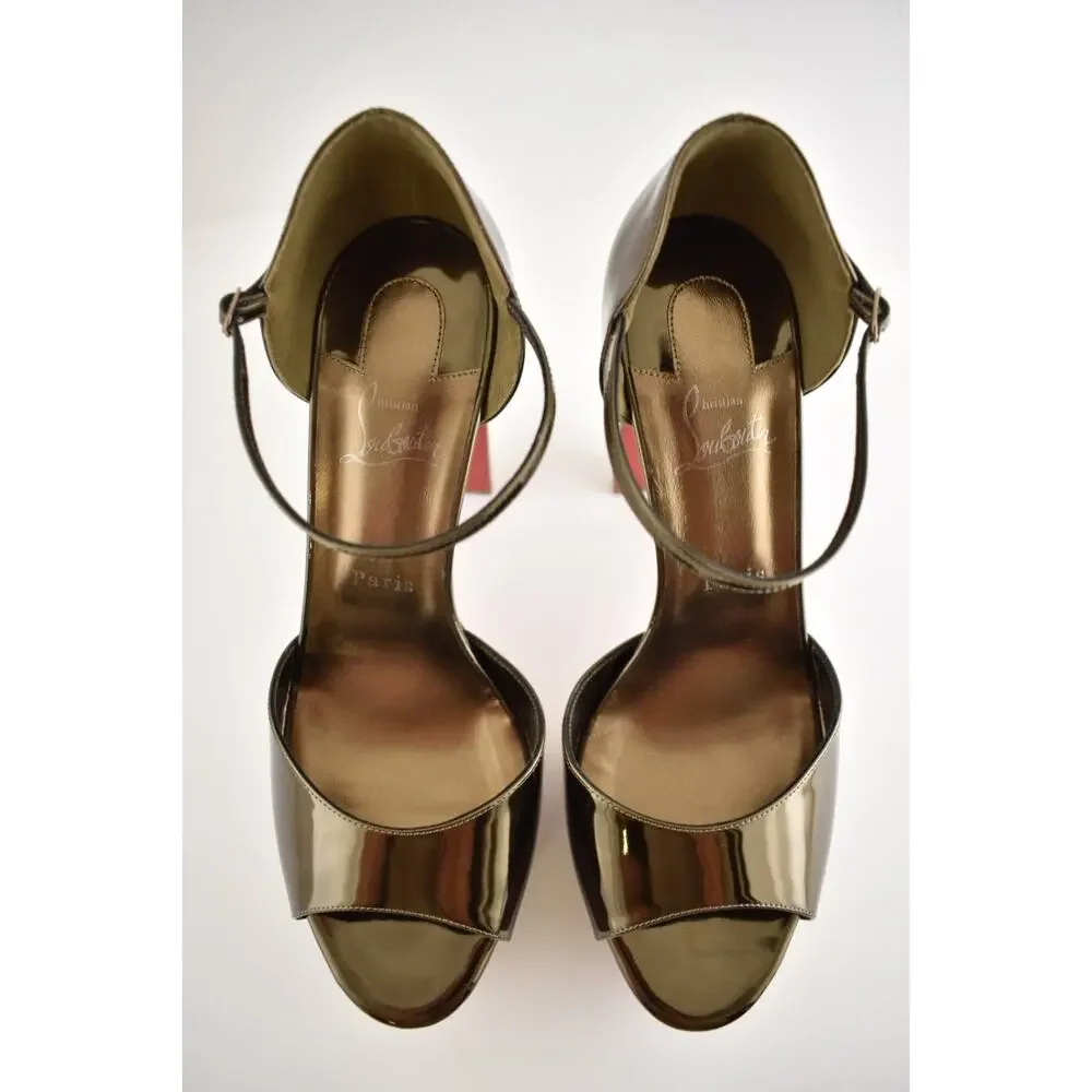 Christian Louboutin Sandaloo 130 Bronzo Brown Platform Block Heel Sandal Pump 41